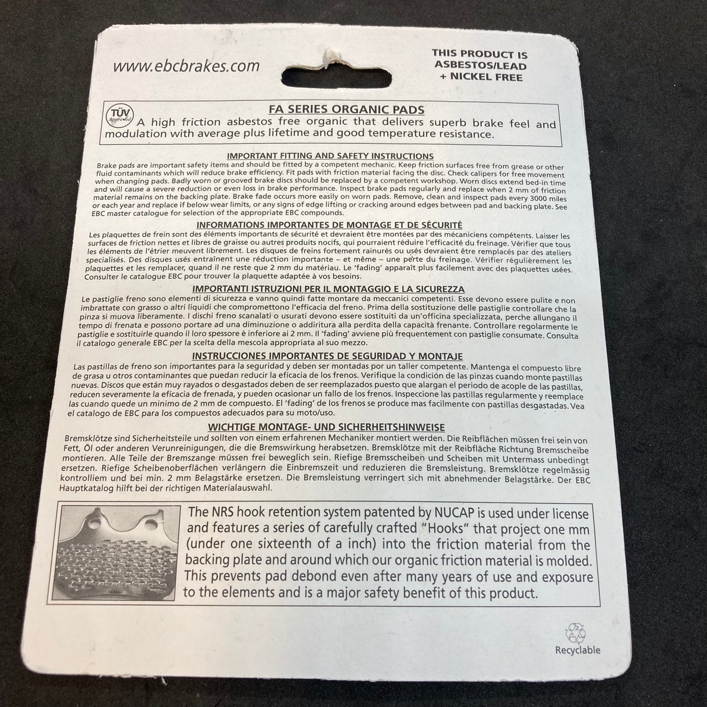 Sidecar (2014+) and Rear (2022+) Brake Pads EBC FA266 Organic